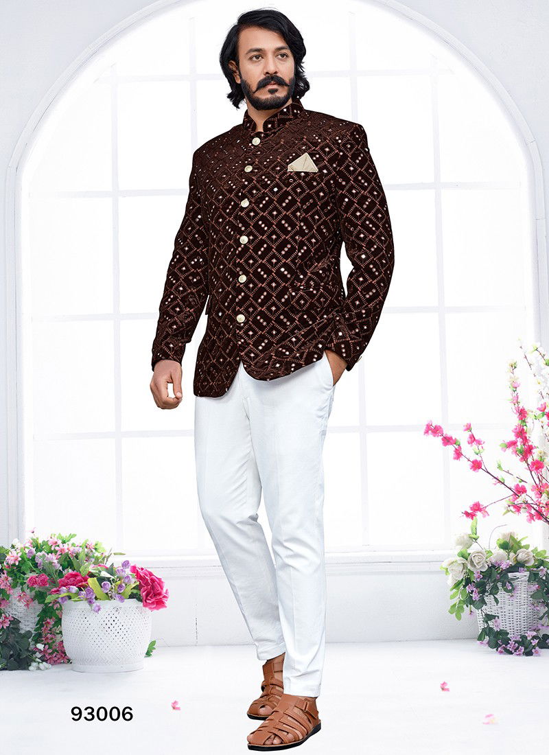 Coffee Colour Outluk Vol 93 New Designer Party Wear Velvet Jodhpuri Suit Collection 93006